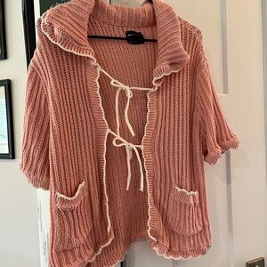 ASOS Tie-Front Short Sleeve Knit Cardigan - Dusty Rose